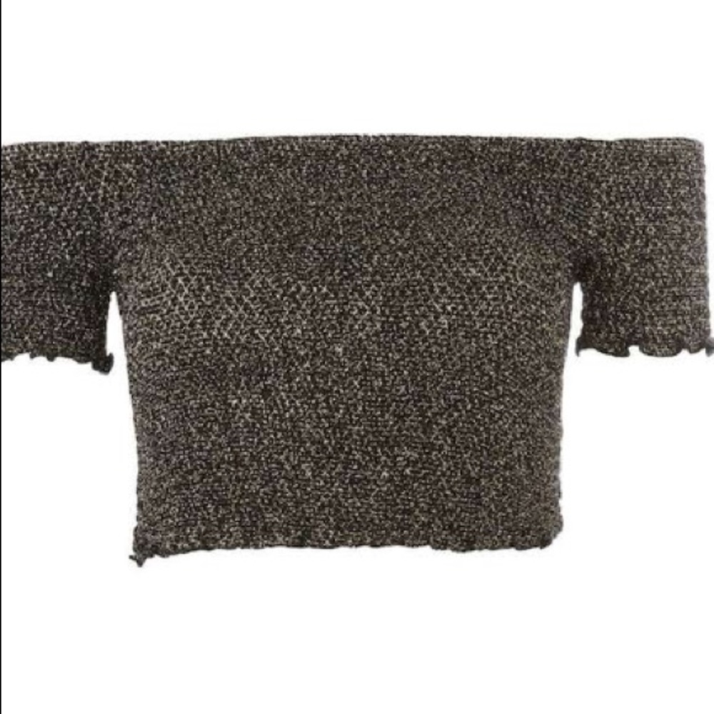 ❣️ TOPSHOP Shirred Metallic Off the Shoulder Top - Picture 6 of 7
